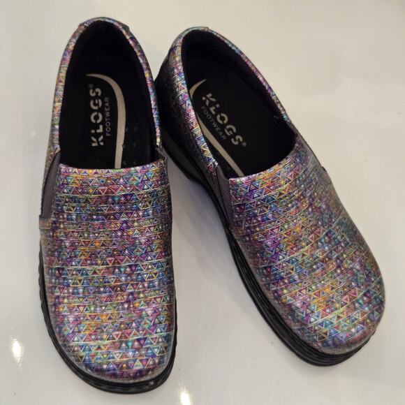 Klogs NAPLES Clog Women’s US 6 Slip On Resistant Shoes Geometric Print Black EUC - Picture 1 of 7